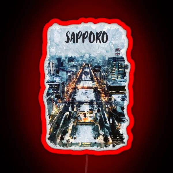 Sapporo Japan City Watercolor RGB Neon Sign