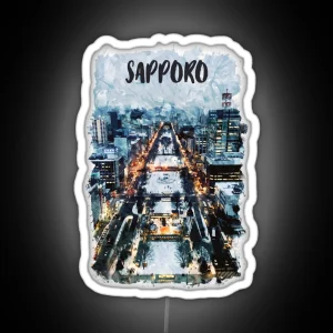 Sapporo Japan City Watercolor RGB Neon Sign