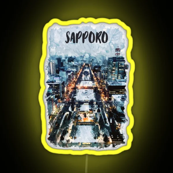 Sapporo Japan City Watercolor RGB Neon Sign