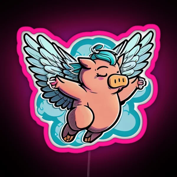 Sassy Flying Pig Funny RGB Neon Sign