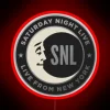 Vibrant Neon Sign Featuring Iconic SNL Moon Logo in Colorful RGB.