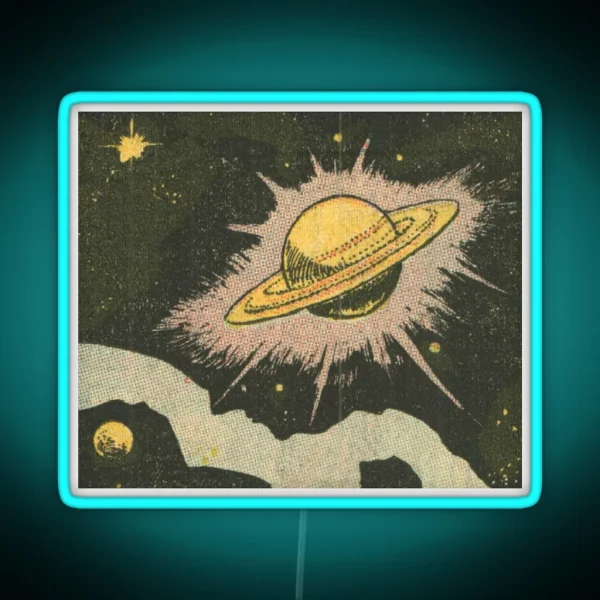 Saturn And Stars Vintage Comic Anime RGB Neon Sign