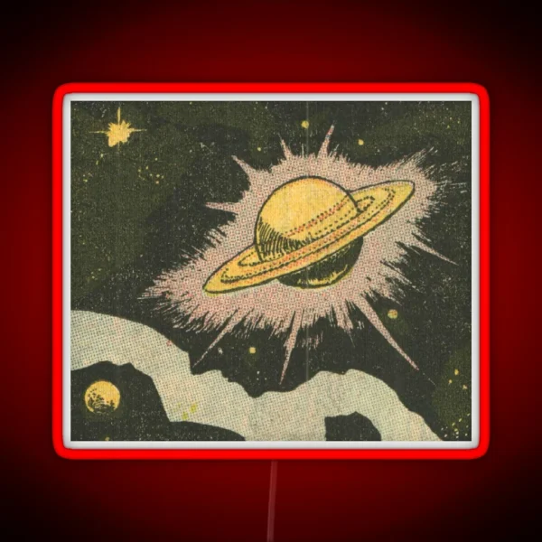 Saturn And Stars Vintage Comic Anime RGB Neon Sign