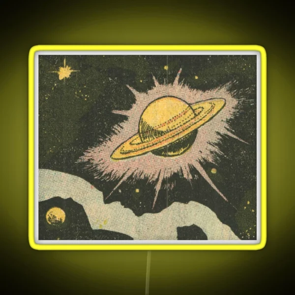 Saturn And Stars Vintage Comic Anime RGB Neon Sign