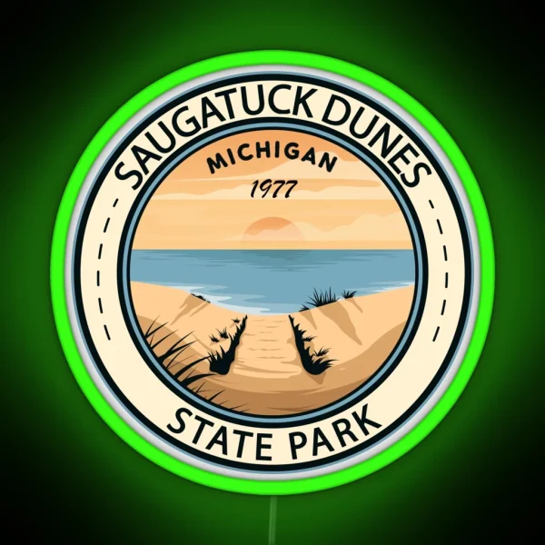 Saugatuck Dunes State Park Michigan Badge RGB Neon Sign