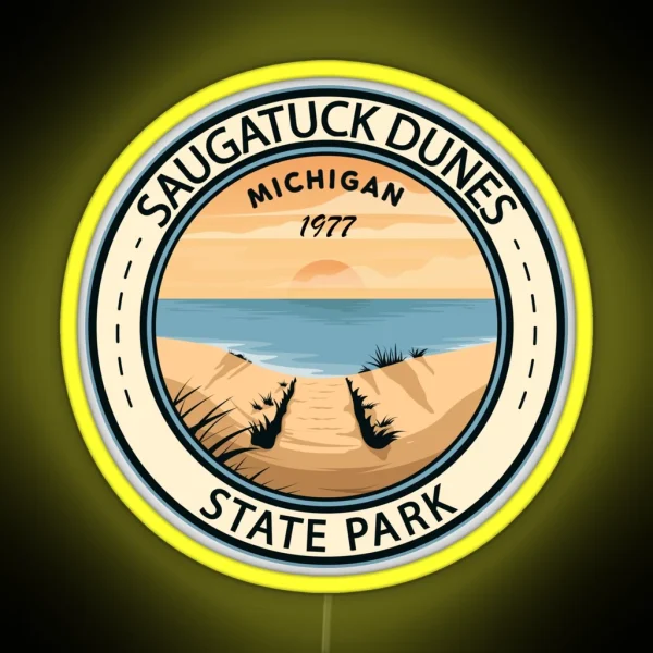 Saugatuck Dunes State Park Michigan Badge RGB Neon Sign