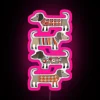 Colorful digital RGB LED sign displaying adorable Dachshunds in sweaters