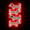 Cute Dachshund Pups Wearing Colorful Sweaters Under Neon RGB Lighting