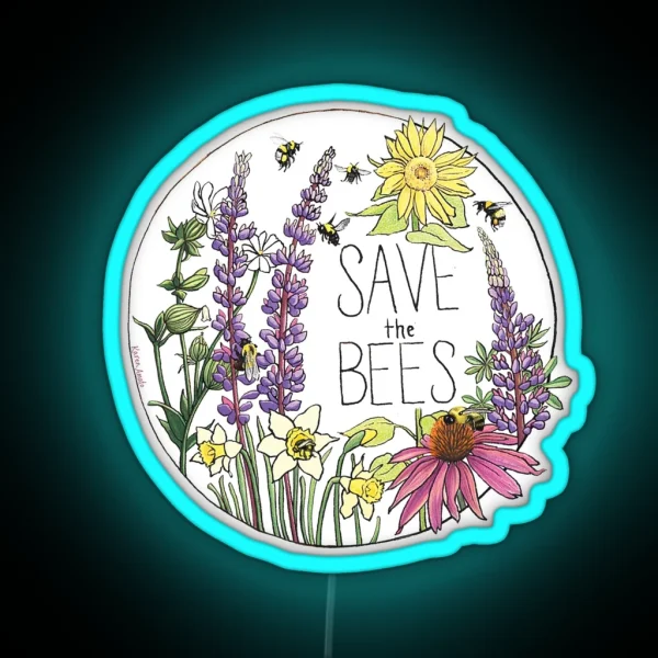Save The Bees Circle RGB Neon Sign
