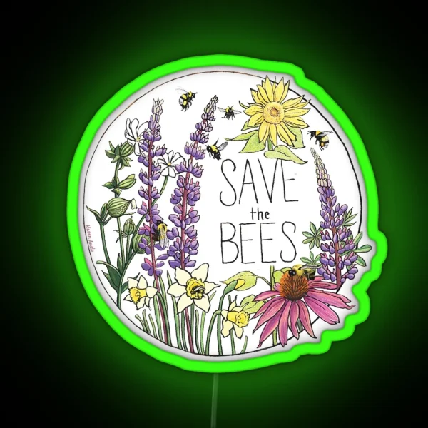 Save The Bees Circle RGB Neon Sign
