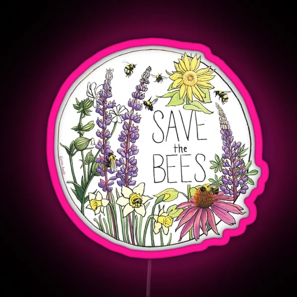 Save The Bees Circle RGB Neon Sign