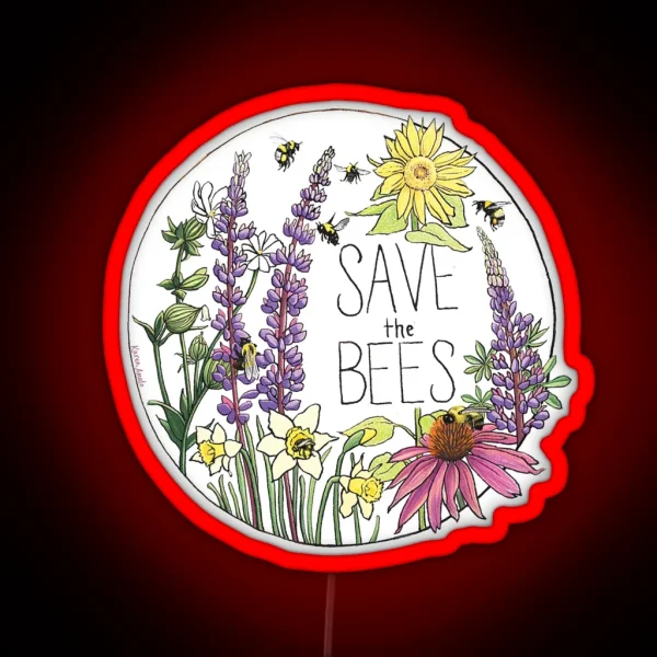Save The Bees Circle RGB Neon Sign