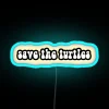Vibrant save the turtles neon sign with colorful rgb lighting.