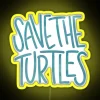 Colorful LED turtle conservation awareness sign with customizable neon colors.