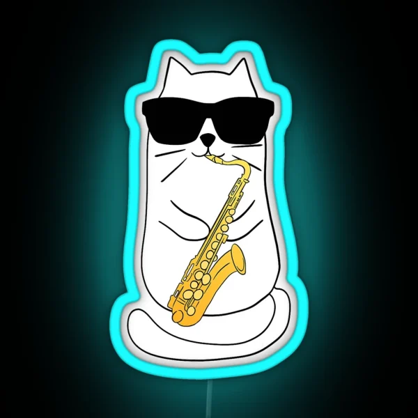 Saxophone Cat Musician Jazz Music Lover RGB Neon Sign