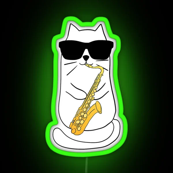 Saxophone Cat Musician Jazz Music Lover RGB Neon Sign