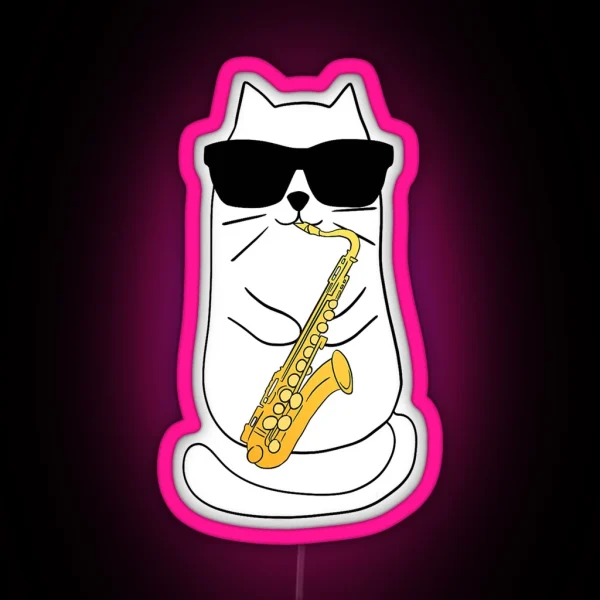 Saxophone Cat Musician Jazz Music Lover RGB Neon Sign