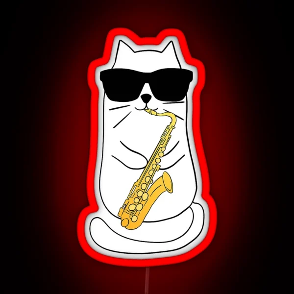 Saxophone Cat Musician Jazz Music Lover RGB Neon Sign