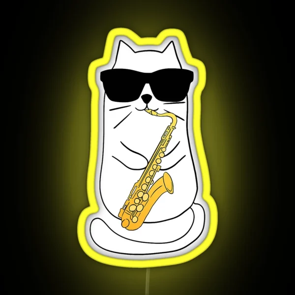 Saxophone Cat Musician Jazz Music Lover RGB Neon Sign