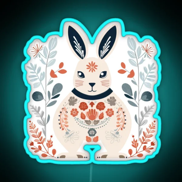 Scandinavian Winter Folk Art Animals Rabbit RGB Neon Sign