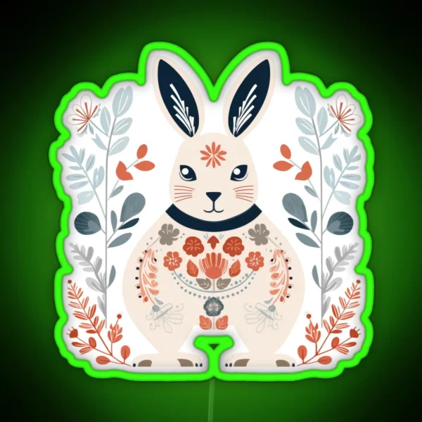 Scandinavian Winter Folk Art Animals Rabbit RGB Neon Sign