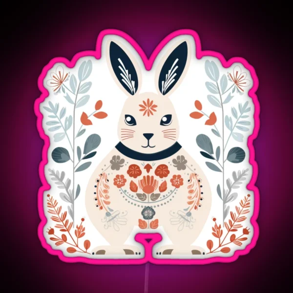 Scandinavian Winter Folk Art Animals Rabbit RGB Neon Sign