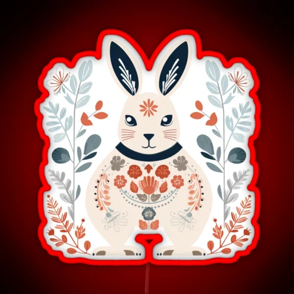 Scandinavian Winter Folk Art Animals Rabbit RGB Neon Sign