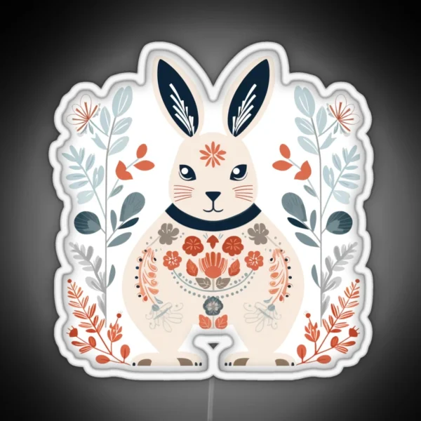 Scandinavian Winter Folk Art Animals Rabbit RGB Neon Sign