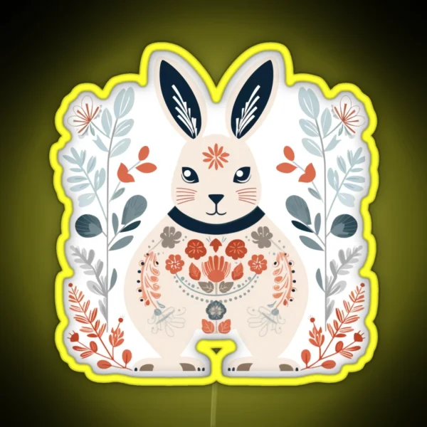 Scandinavian Winter Folk Art Animals Rabbit RGB Neon Sign