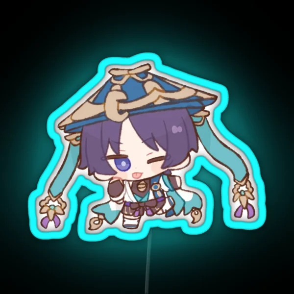 Scaramouche Wonderer Vagabondo Chibi Kawaii Genshin RGB Neon Sign