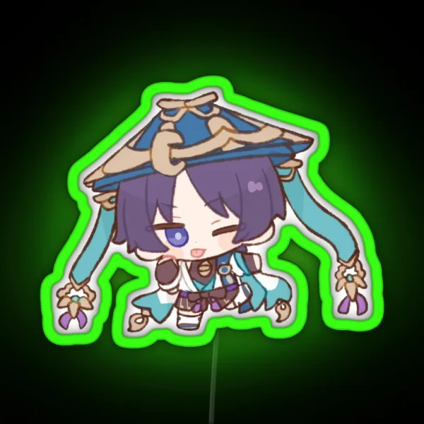 Scaramouche Wonderer Vagabondo Chibi Kawaii Genshin RGB Neon Sign
