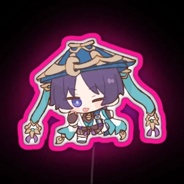 Scaramouche Wonderer Vagabondo Chibi Kawaii Genshin RGB Neon Sign