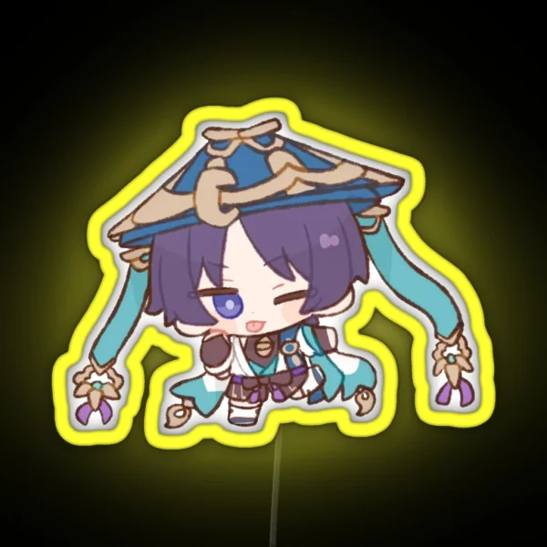 Scaramouche Wonderer Vagabondo Chibi Kawaii Genshin RGB Neon Sign