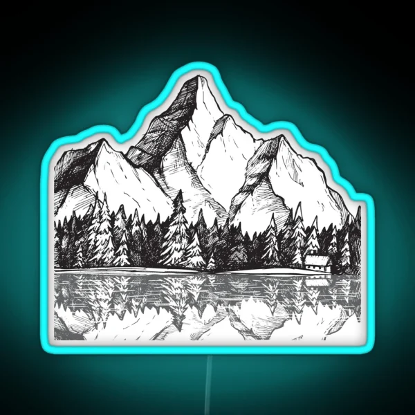 Scenic Mountain With Reflection In Lake Water RGB Neon Sign