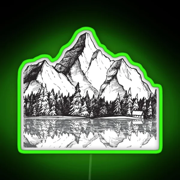Scenic Mountain With Reflection In Lake Water RGB Neon Sign