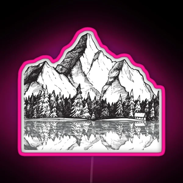 Scenic Mountain With Reflection In Lake Water RGB Neon Sign