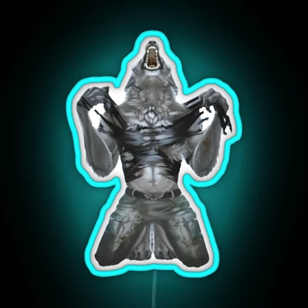 Screaming Alpha Wolf Meme RGB Neon Sign