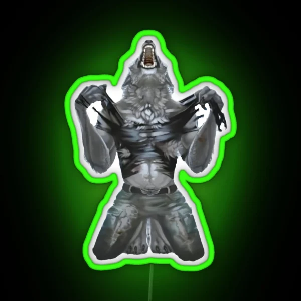 Screaming Alpha Wolf Meme RGB Neon Sign