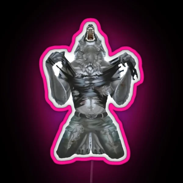 Screaming Alpha Wolf Meme RGB Neon Sign