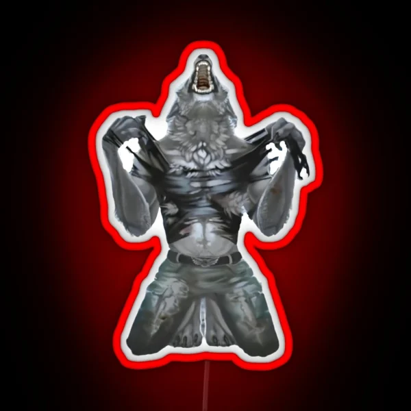 Screaming Alpha Wolf Meme RGB Neon Sign