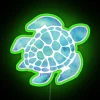 Sea turtle watercolor-inspired blue and green neon wall decoration art
