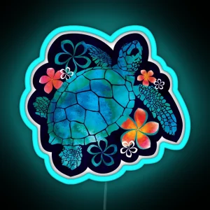 Sea Turtle With Flowers RGB Neon Sign