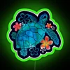 Vibrant sea turtle surrounded by colorful flowers in RGB neon.