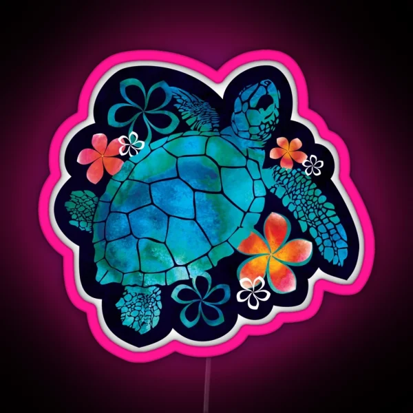 Sea Turtle With Flowers RGB Neon Sign