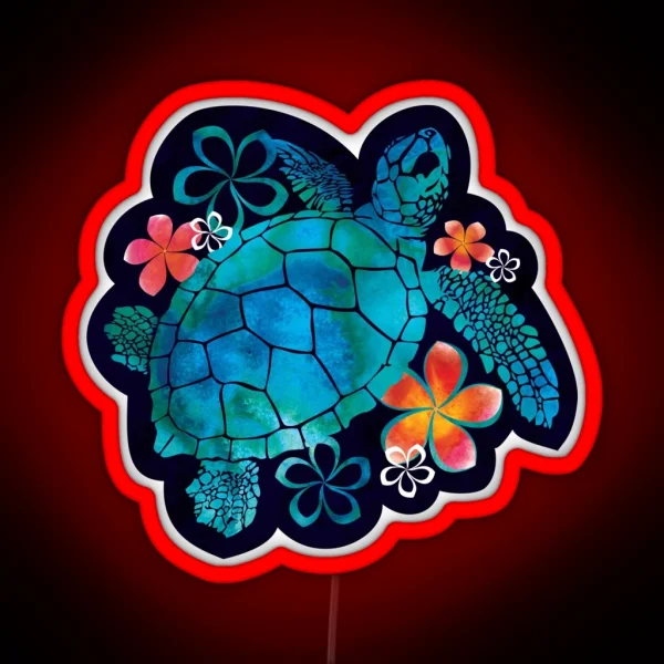 Sea Turtle With Flowers RGB Neon Sign