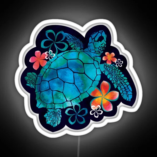 Sea Turtle With Flowers RGB Neon Sign