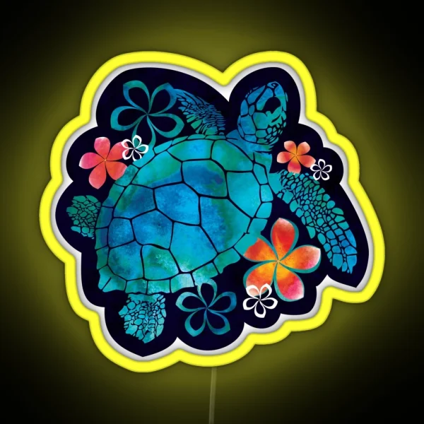 Sea Turtle With Flowers RGB Neon Sign