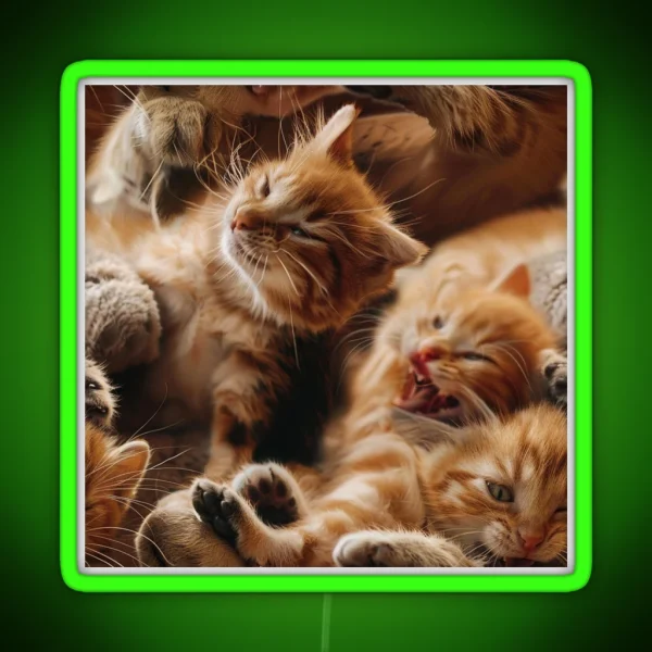 Seamless Playful Kitten RGB Neon Sign