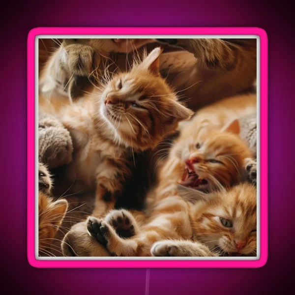 Seamless Playful Kitten RGB Neon Sign