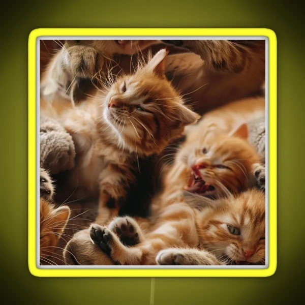 Seamless Playful Kitten RGB Neon Sign